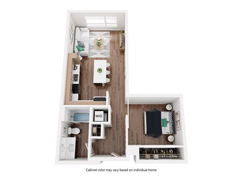 Floor plan for 1 bed, 1 bath, 688 sqft